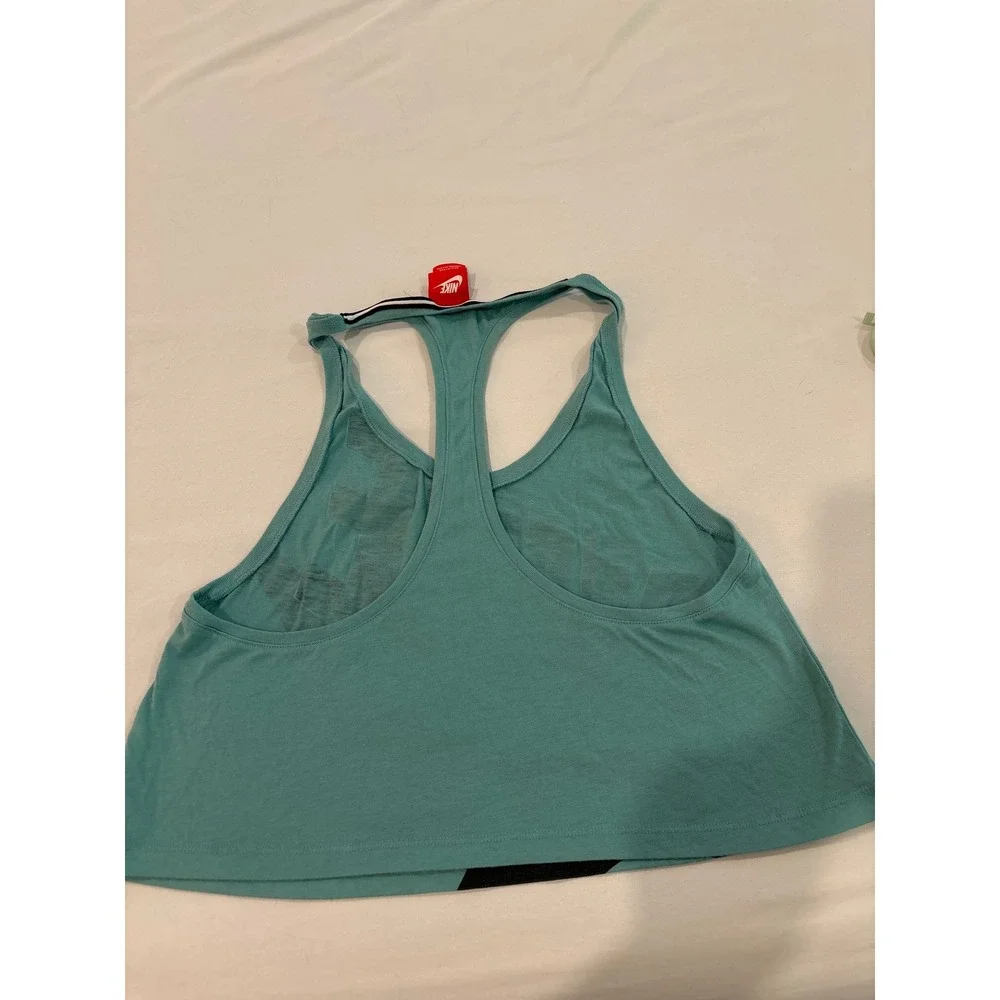 Nike Sportswear Women Teal Green Oversized Logo Racerback Crop Tank Top Medium‎